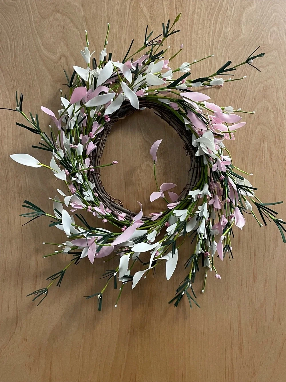 12” Spring Pink and White Flowers Wreath